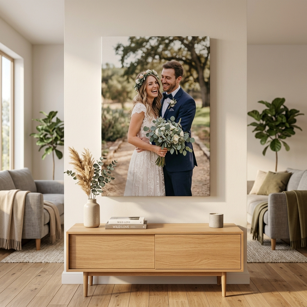 Cuadro canvas de boda en sala