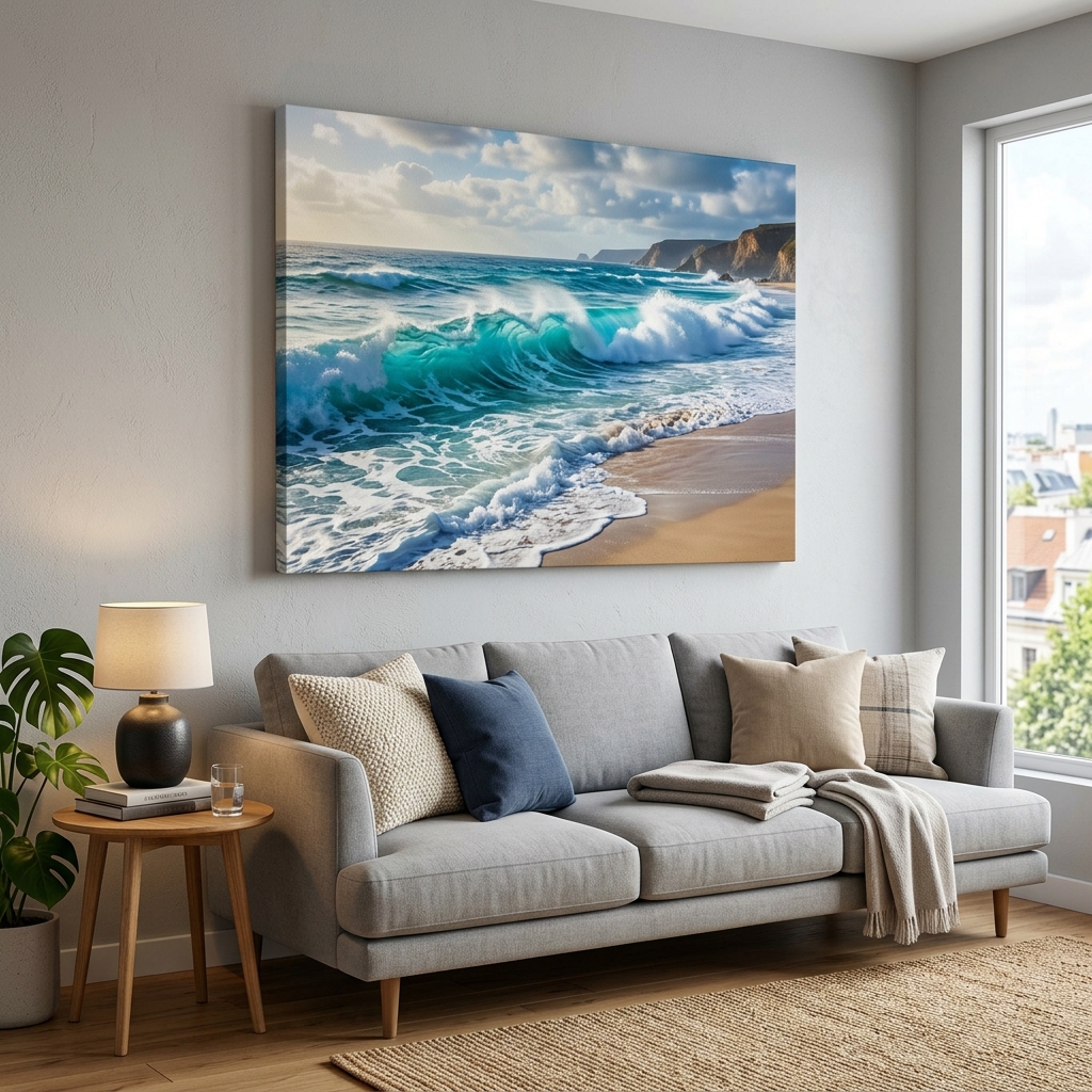 Set de cuadros canvas de playa en sala