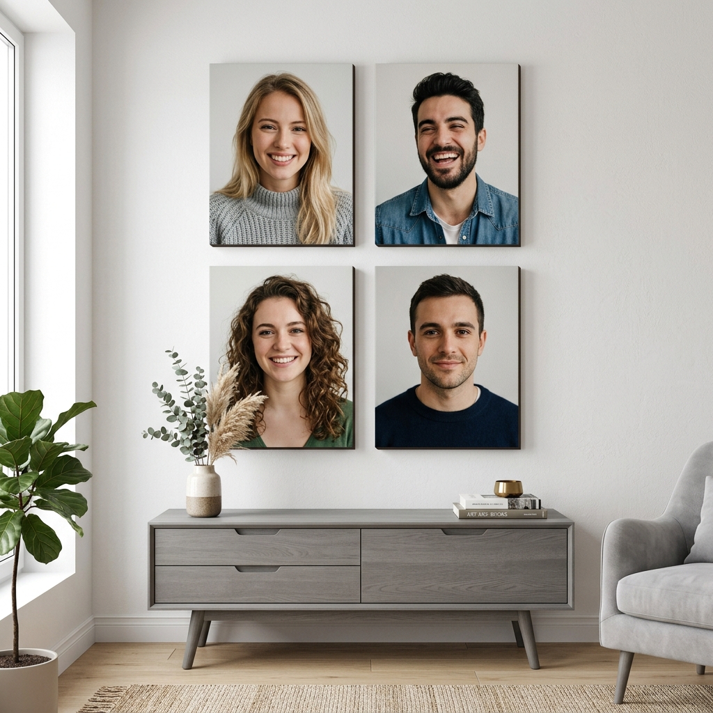 Set de 4 cuadros canvas en cuadrícula en comedor